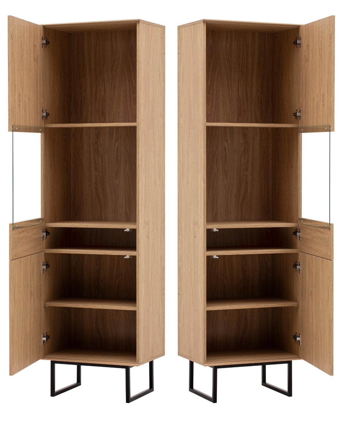 VITRINE Stone Eiche, Vitrinenschrank 58 x 200 cm, mit Push-to-Open - Eichefarben/Schwarz, Holzwerkstoff/Metall (58/200/40cm) - Furn.Design