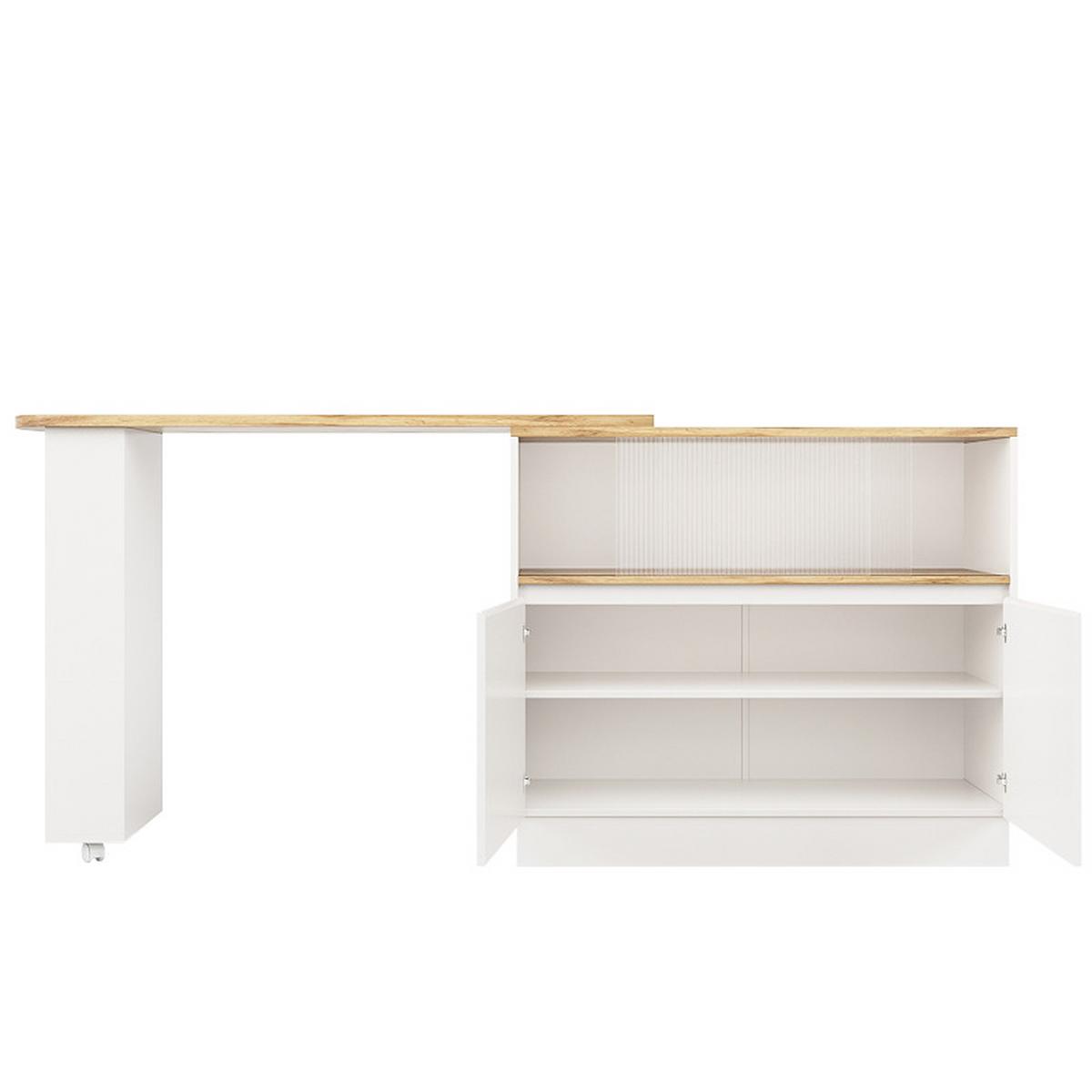 BARSCHRANK 360° drehbar & schwarz mit glastüren & flexiblem bartisch - Weiß, Holzwerkstoff (90/100/45cm) - Urban Meuble