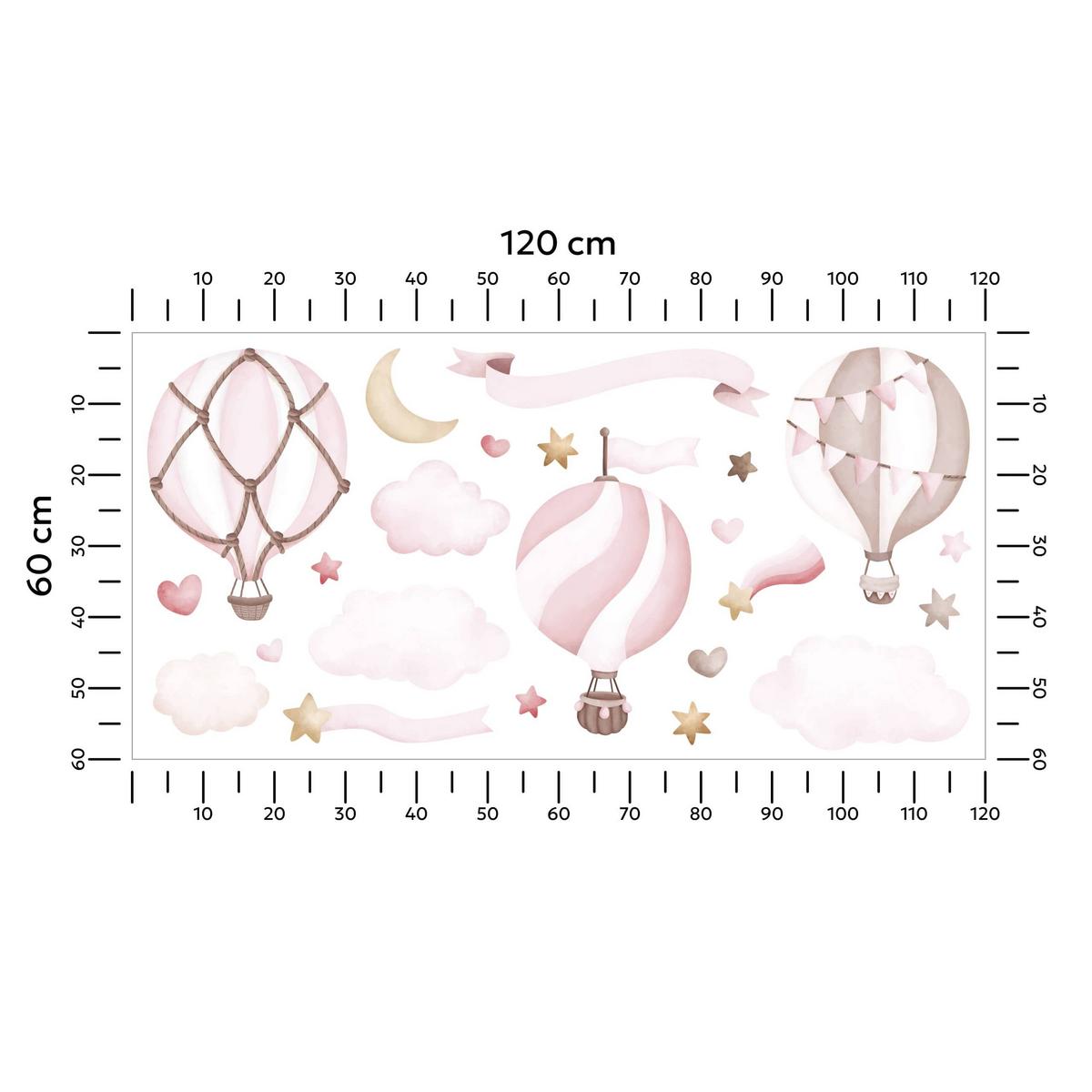STICKER SET für Kinder rosa Luftballons Wolken Sterne Boho 120x60 - Beige/Rosa, Papier (120/60/1cm) - Muralo