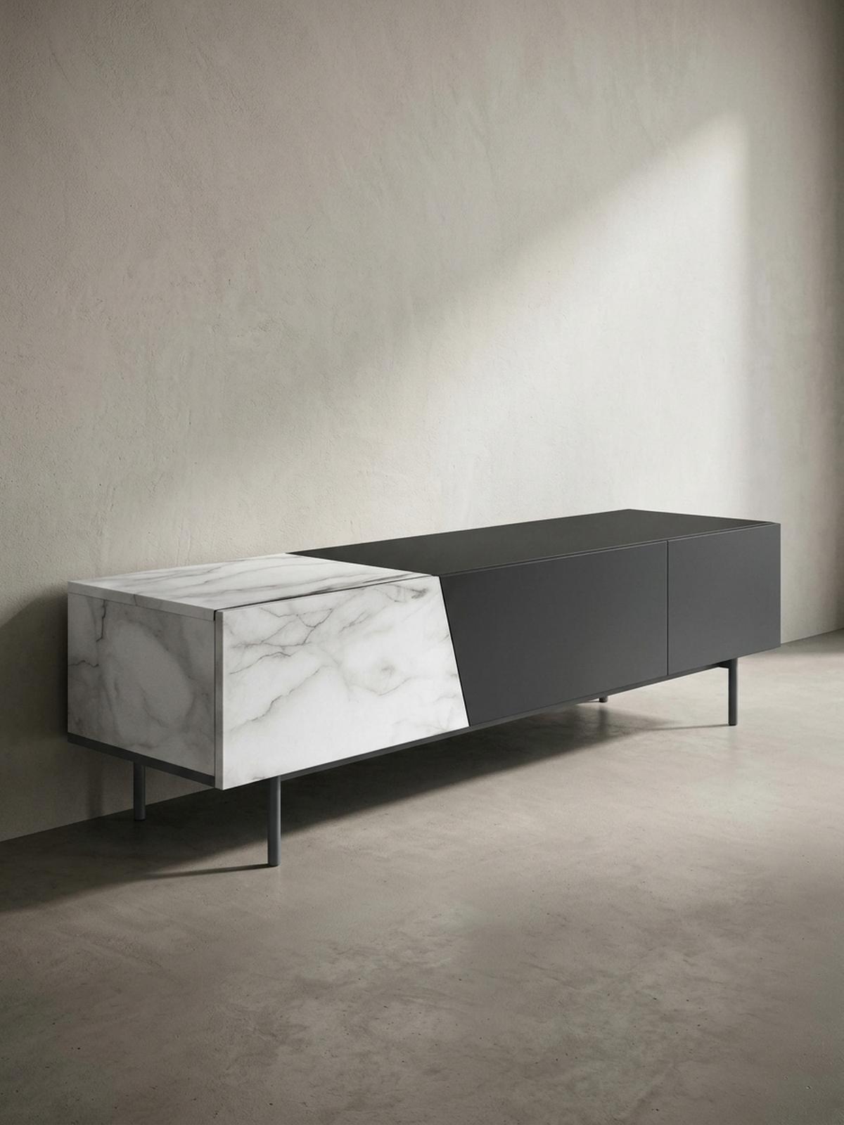 TV-LOWBOARD mit Eiche-Dekor, Türen und Schublade, modern, Weiß-Schwarz 150x40x40 cm - Schwarz/Weiß, Holzwerkstoff/Metall (150/40/40cm) - KADIMA DESIGN