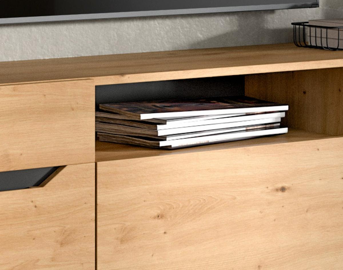 WOHNWAND Eiche Artisan und Grau, Set mit 2x Vitrine hängend / stehend, Breite 260 cm - Dunkelgrau/Schwarz, Glas/Holzwerkstoff (354/196/40cm) - Inn.Furn