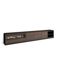 LOWBOARD, Dunkler Eiche und Schwarz, Elektrokamin, 310/37/50cm - Hellbraun, Holzwerkstoff (310/50/37cm) - Skraut Home