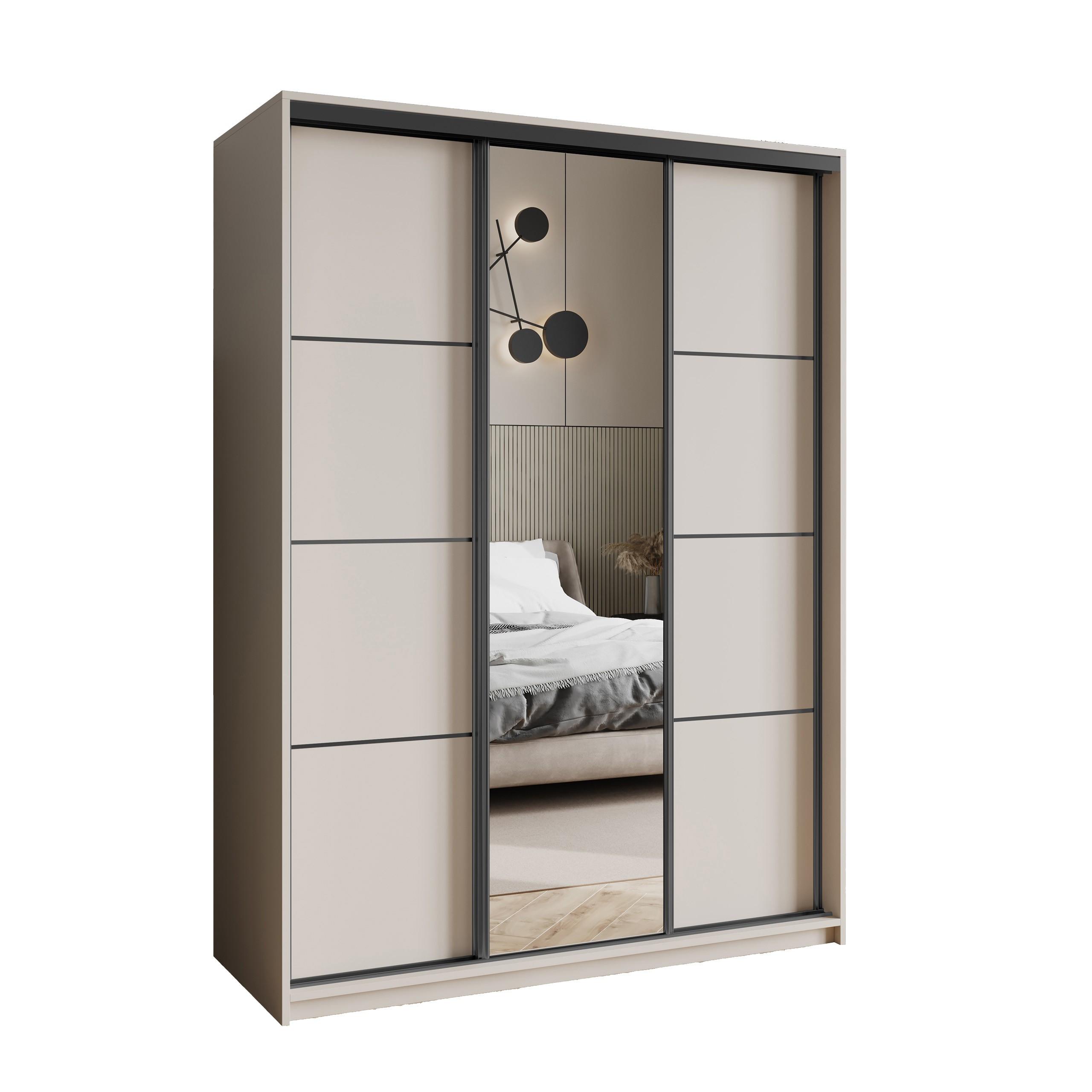 SCHWEBETÜRENSCHRANK VARO 150/205/60 cm 3-türig mit Spiegel Kaschmir - Kaschmir, Holzwerkstoff (150/205/60cm) - MASSENO