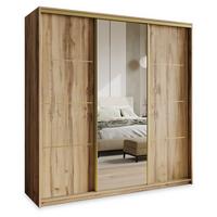 SCHWEBETÜRENSCHRANK VARO 200/205/60 cm 3-türig mit Spiegel Eiche Wotan - Eiche Wotan, Holzwerkstoff (200/205/60cm) - MASSENO