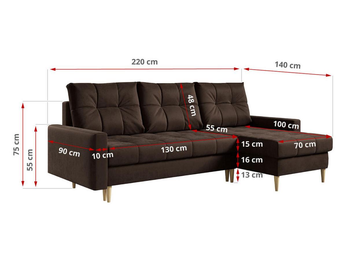 ECKSOFA Astra Braun Velvet - Braun, Holz/Textil (220/140cm) - MKS