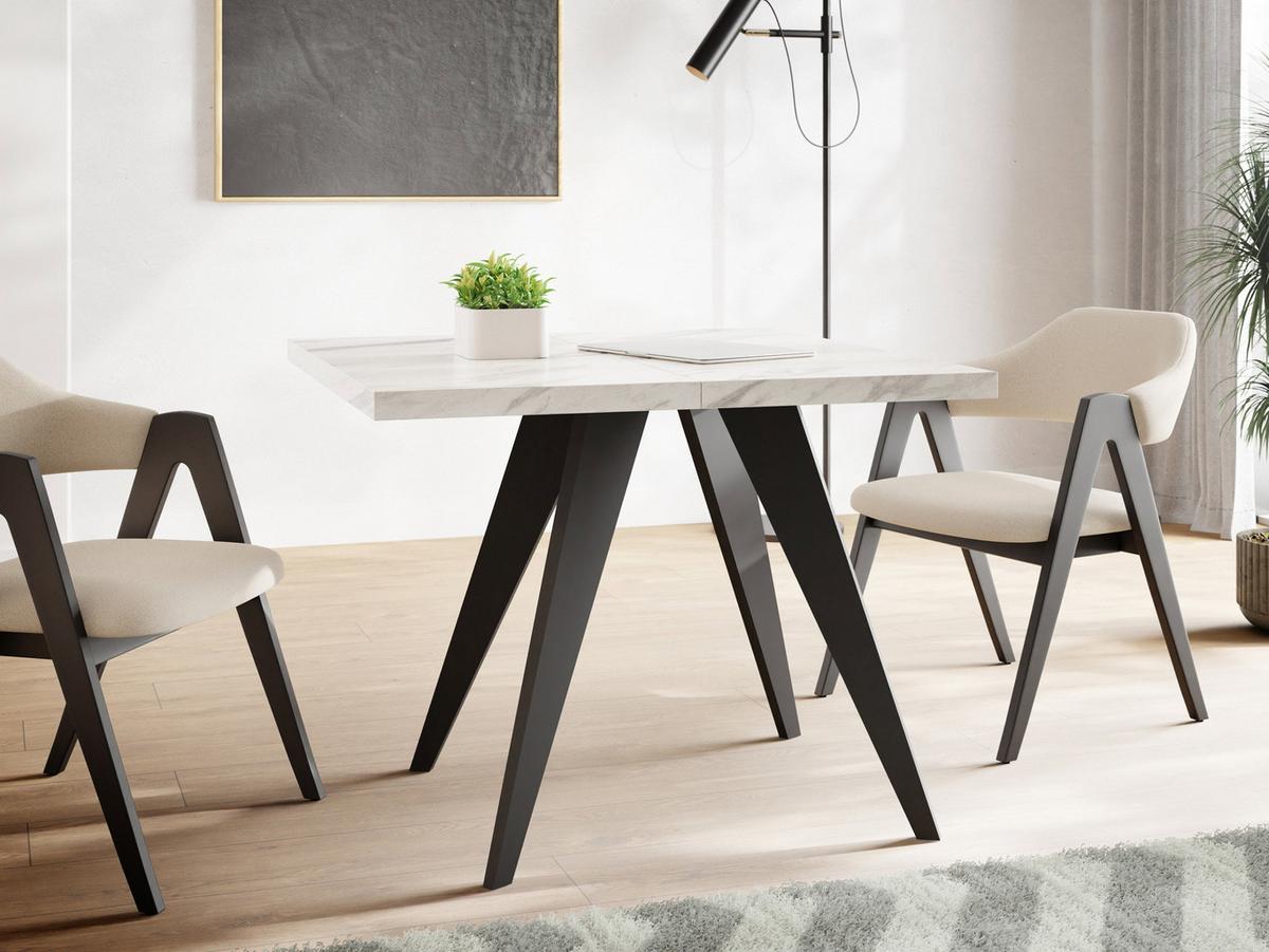 ESSTISCH Quadro quadratischer ausziehbarer, Marmor Weiß 100-150/100/76 cm - Ecru/Schwarz, Holz/Holzwerkstoff (100/150/76cm) - WFL GROUP