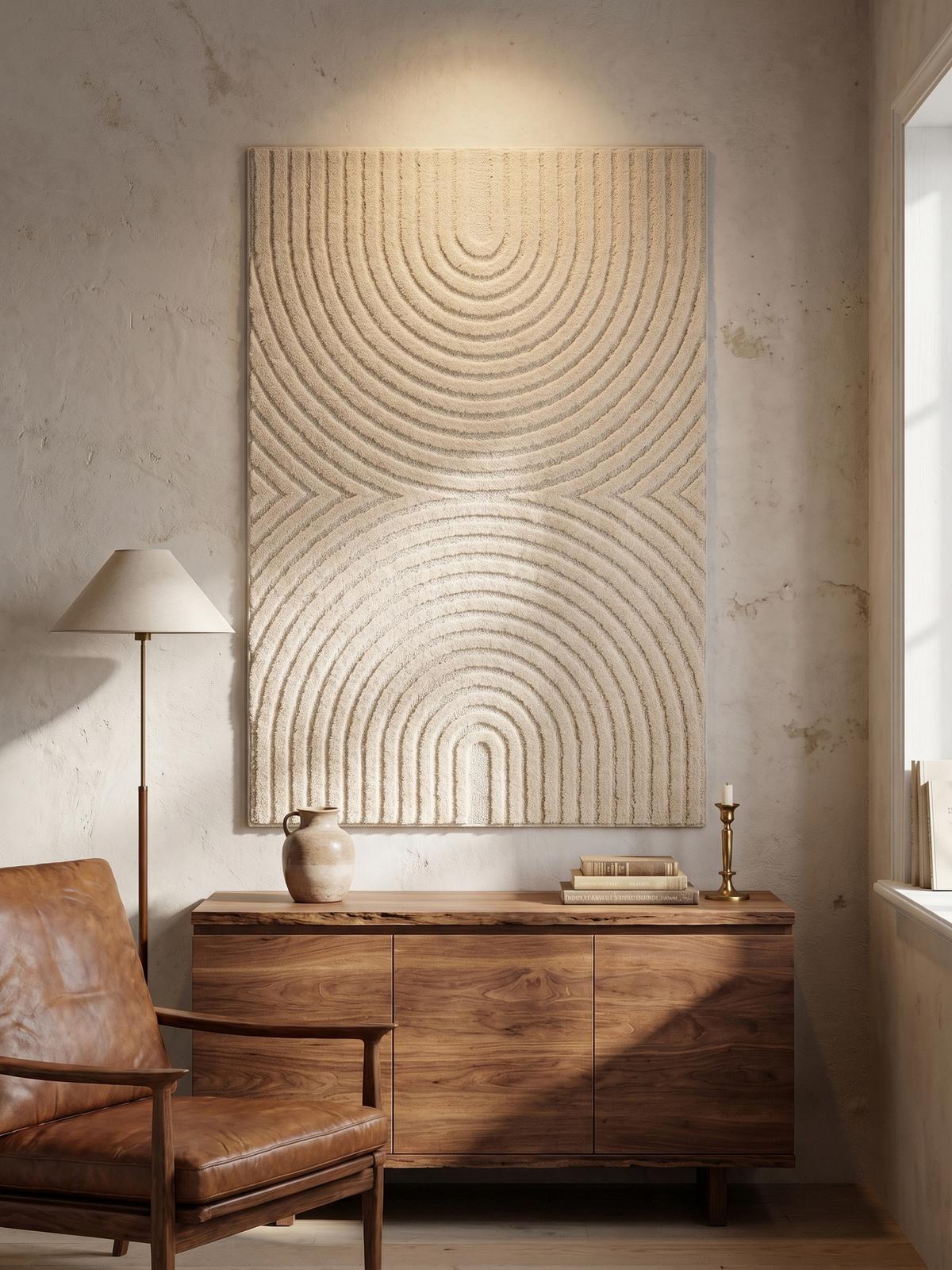 TEPPICH Hochflor RIGI in Creme, mit organischen Bögen in 3D, 80 x 150 cm - Beige, Textil (80/150cm) - KADIMA DESIGN