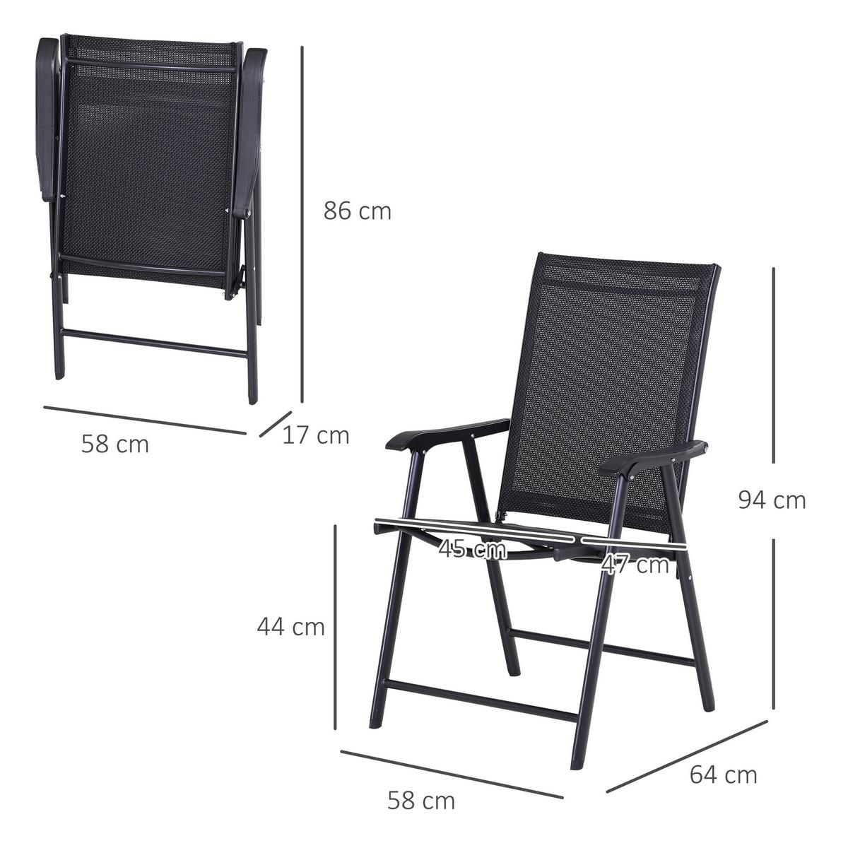 KLAPPSTUHL mit Armlehne 2er-Set Campingstuhl Angelstuhl Metall Schwarz - Schwarz, Metall (64/94/58cm) - Outsunny