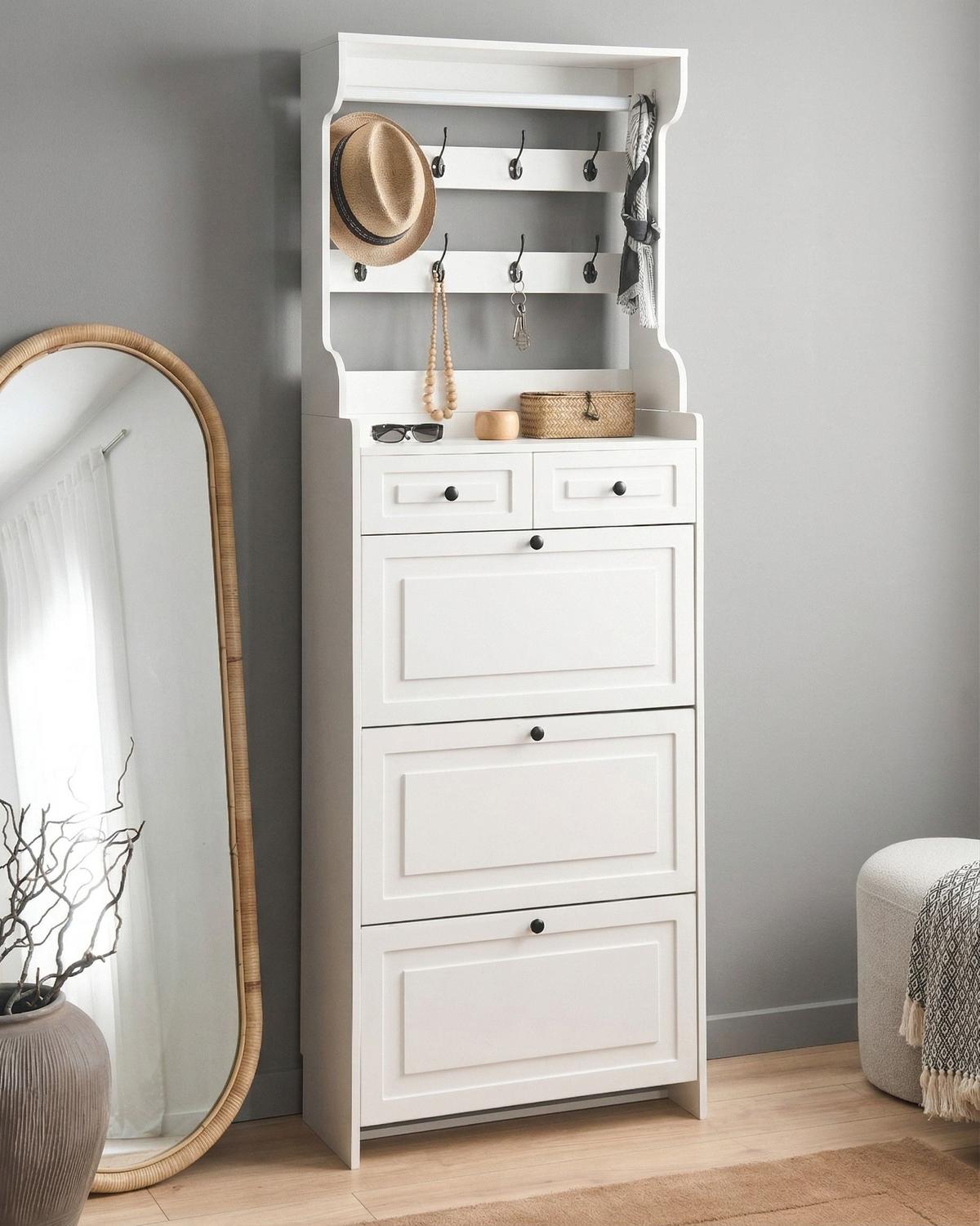 SCHUHSCHRANK Weiß Dalhousie - Weiß, Holzwerkstoff (70/200/30cm) - Beliani