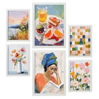 POSTER Set Mit 6 Frühstück Lesen A3 & A4 Weißer Rahmen - Weiß, Papier (29/3/42cm) - Nacnic