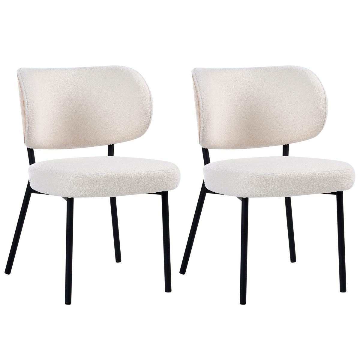 ESSZIMMERSTUHL 2er Set Bouclé Cremeweiß Wonder - Creme, Textil (55/82/65cm) - Beliani