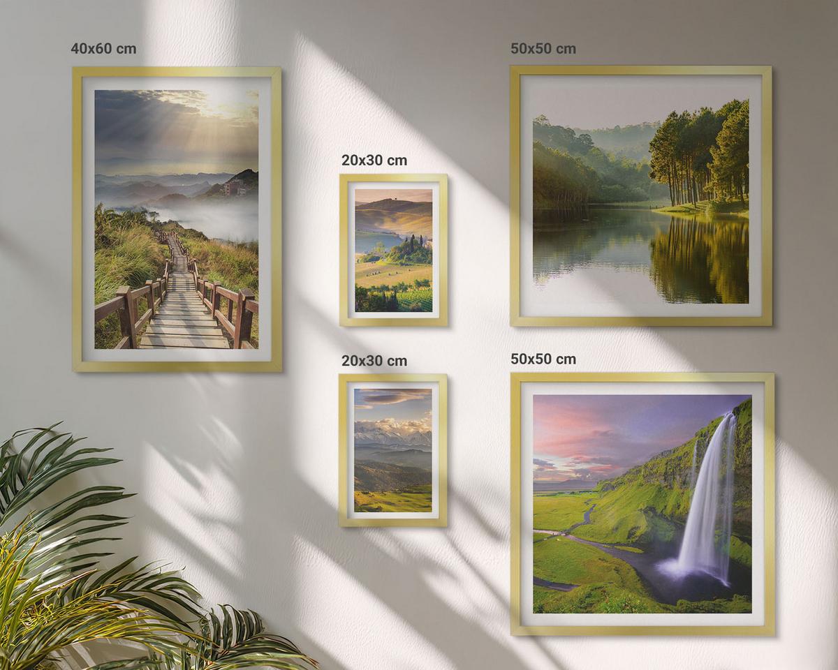 BILDER SET 5er Set - 50x50 cm & 20x30 cm & 40x60 cm Goldrahmen - Aquarell von grünen tropischen Blättern - Goldfarben, Kunststoff (40/60cm) - TULUP