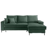 ECKSOFA mit Schlaffunktion, Bettkasten, Wellenunterfederung, Récamiere rechts B240/T150/H92 cm, Liegefl. 125x198 cm, Cord Grün / 17221 - Waldgrün/Schwarz, Textil/Metall (240/150cm) - luma-home