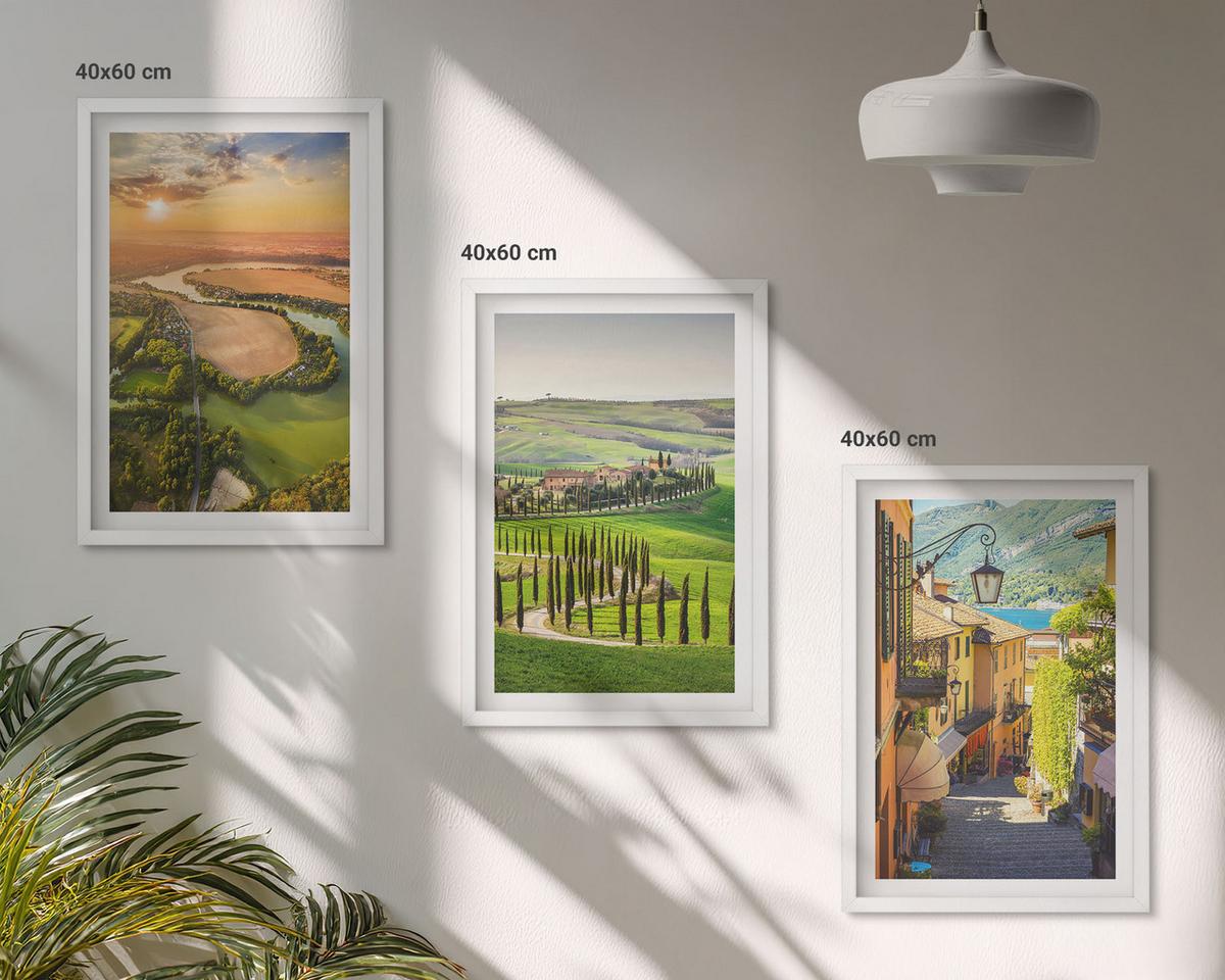 BILDER SET 3er Set - 40x60 cm Weißer Rahmen - Italienische Landschaften, Flussstraße - Weiß, Kunststoff (40/60cm) - TULUP