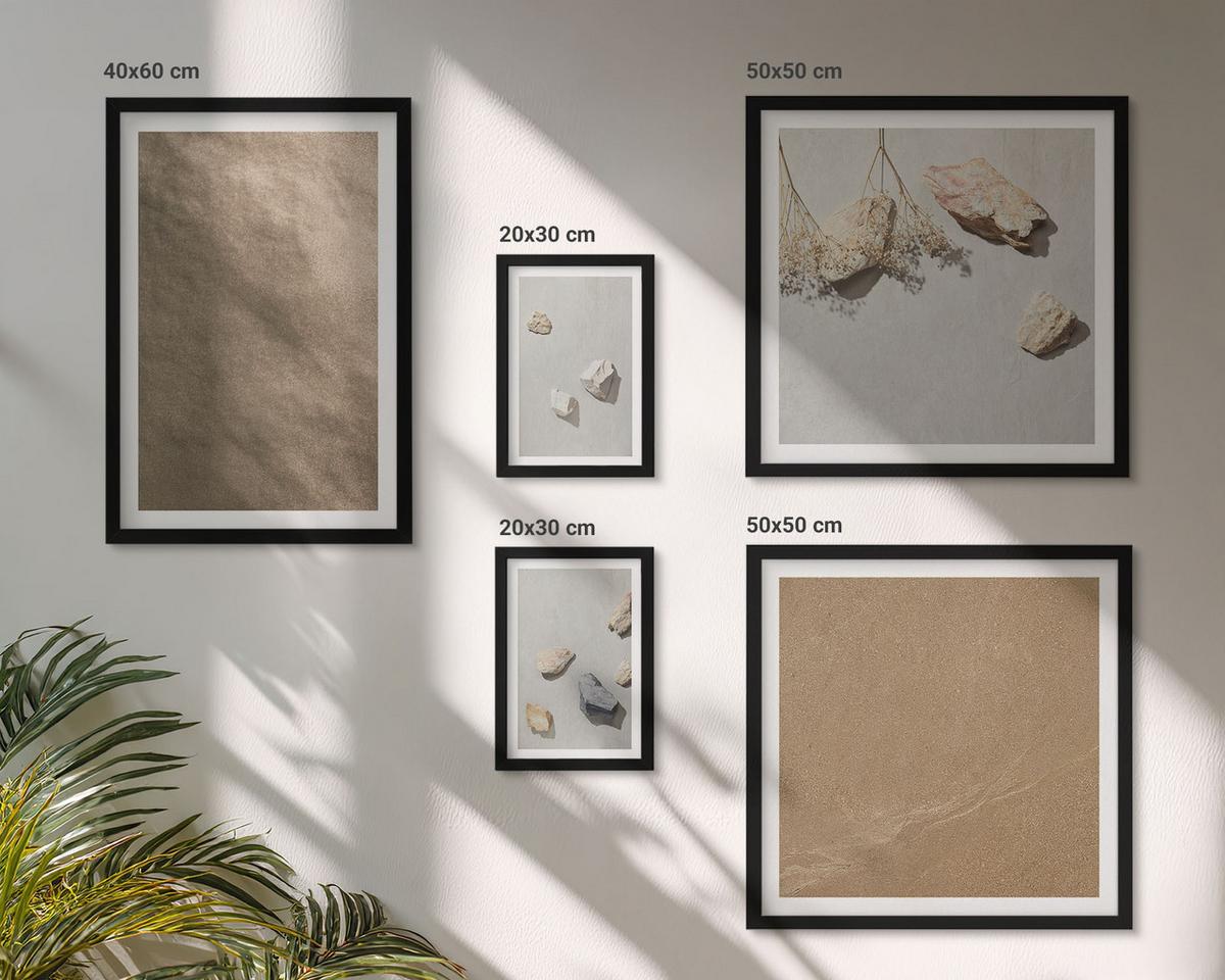 BILDER SET 5er Set - 50x50 cm & 20x30 cm & 40x60 cm Schwarzer Rahmen - Strandsteine natürliche Strukturen - Schwarz, Kunststoff (40/60cm) - TULUP