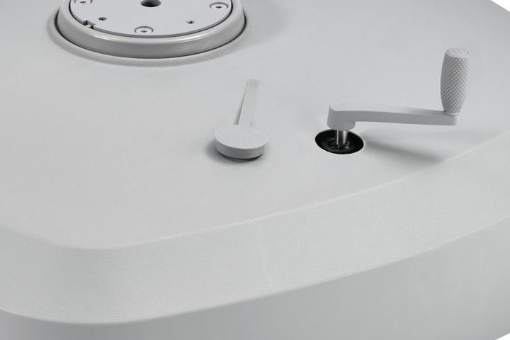 Sonnenschirmständer weiss mit Rollen und abnehmbarer Kurbel