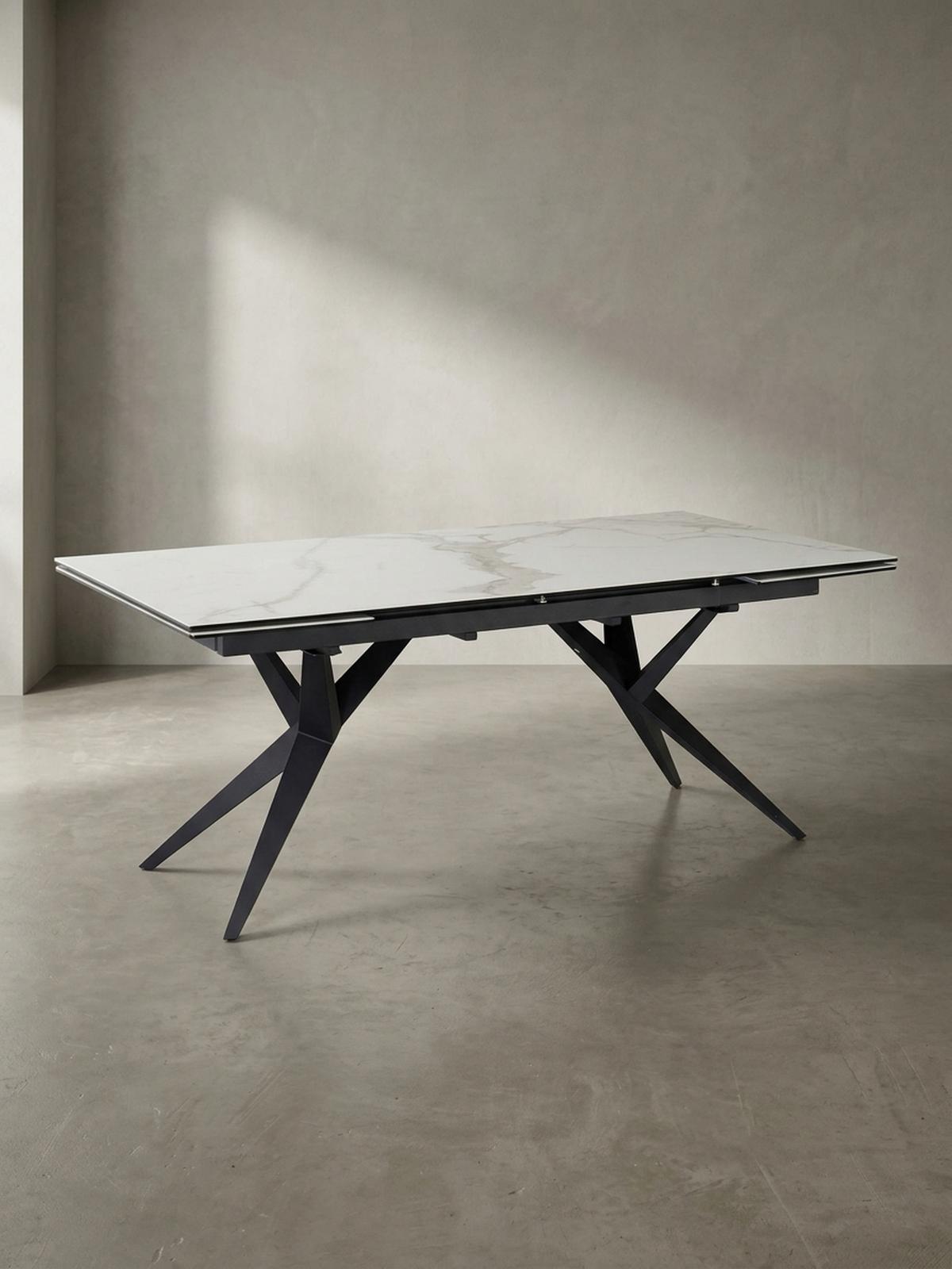 ESSTISCH Ausziehbar Keramik Glas Marmoroptik Groß, Weiß 180x95x76 cm - Schwarz/Weiß, Keramik/Metall (95/180/76cm) - KADIMA DESIGN