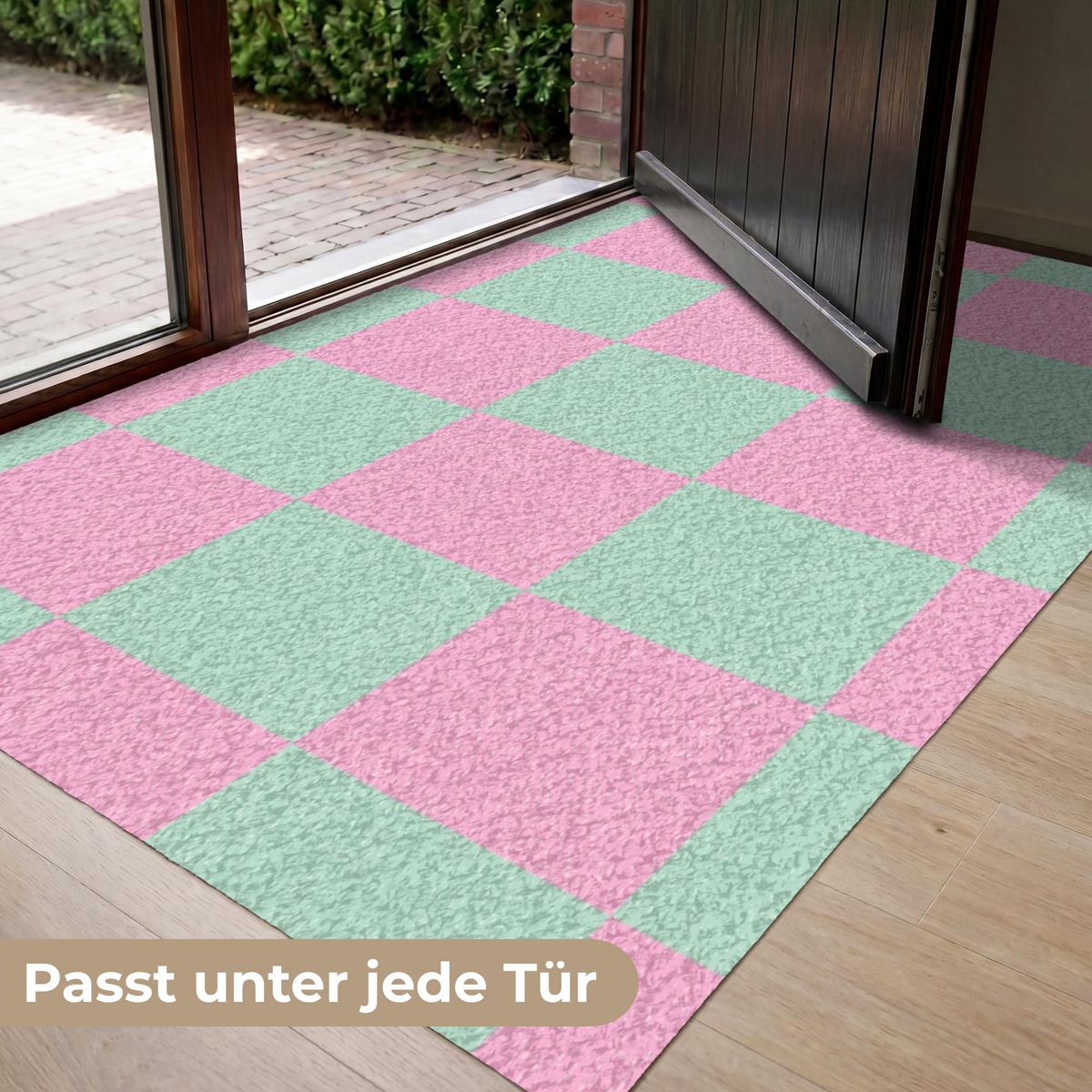 FUSSMATTE Schachbrettmuster - Grün - Rosa - Würfel Fußabtreter 150x90 cm - Mintgrün, Kunststoff (150/0.4cm) - MuchoWow