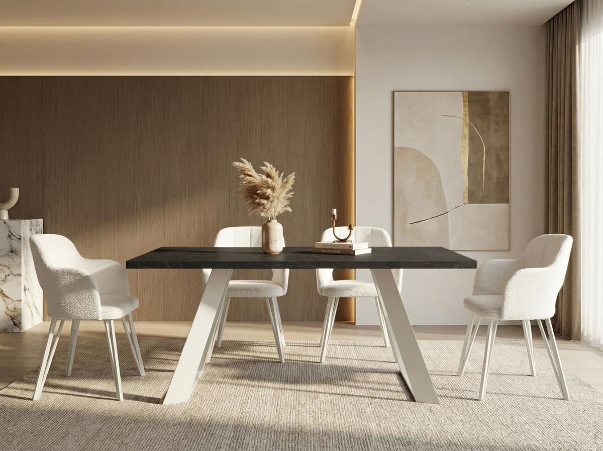 ESSTISCH Colter Weiß rechteckig ausziehbar, Marmor Schwarz 160-260/90/76 cm - Anthrazit/Weiß, Holzwerkstoff/Metall (90/260/76cm) - WFL GROUP