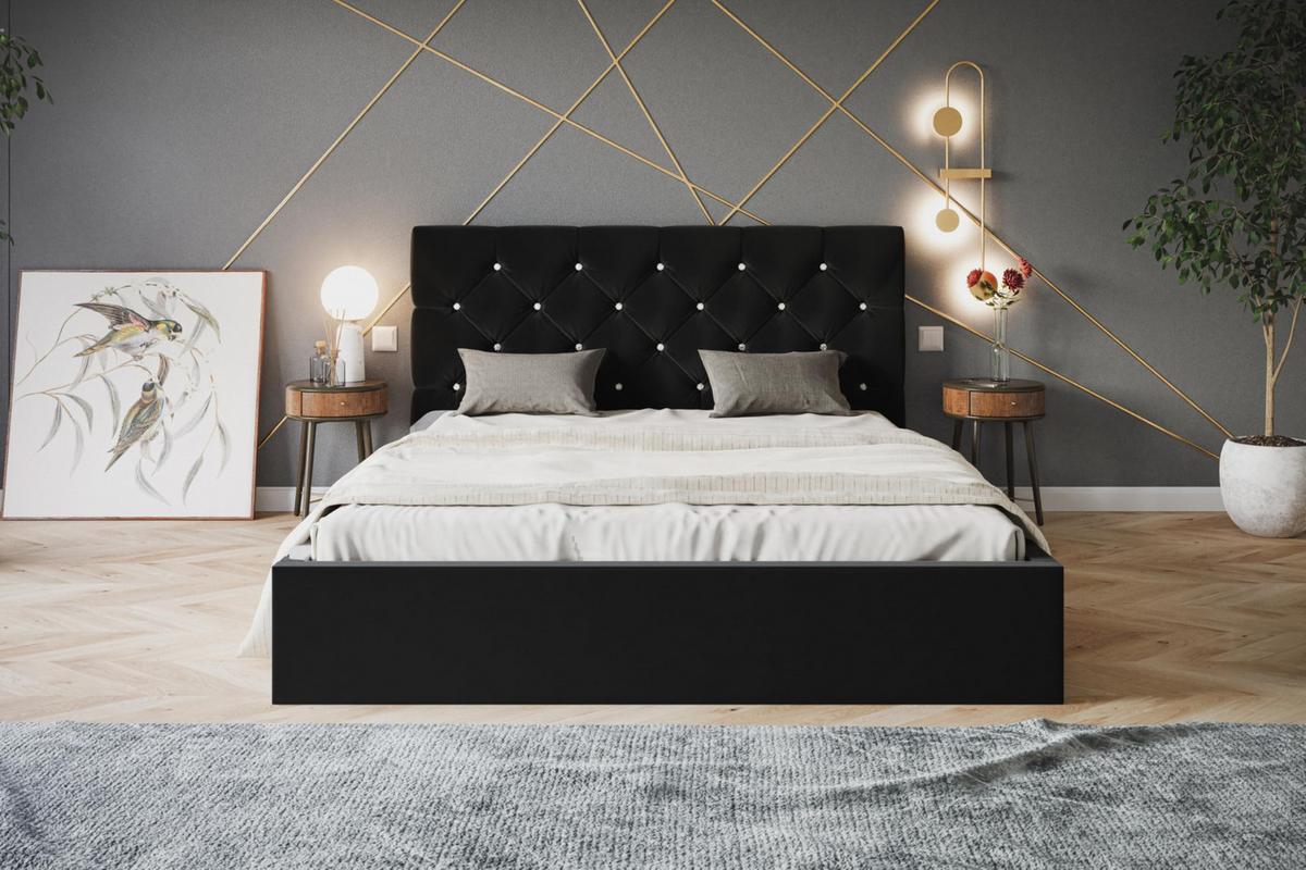 BETT 120x200 - Polsterbett mit Bettkasten und Metallrahmen - Elegant Betten - Weicher Jasminstoff - Kollektion Boston, Schwarz - Schwarz, Holz/Textil (120/200cm) - Alpi-Möbel