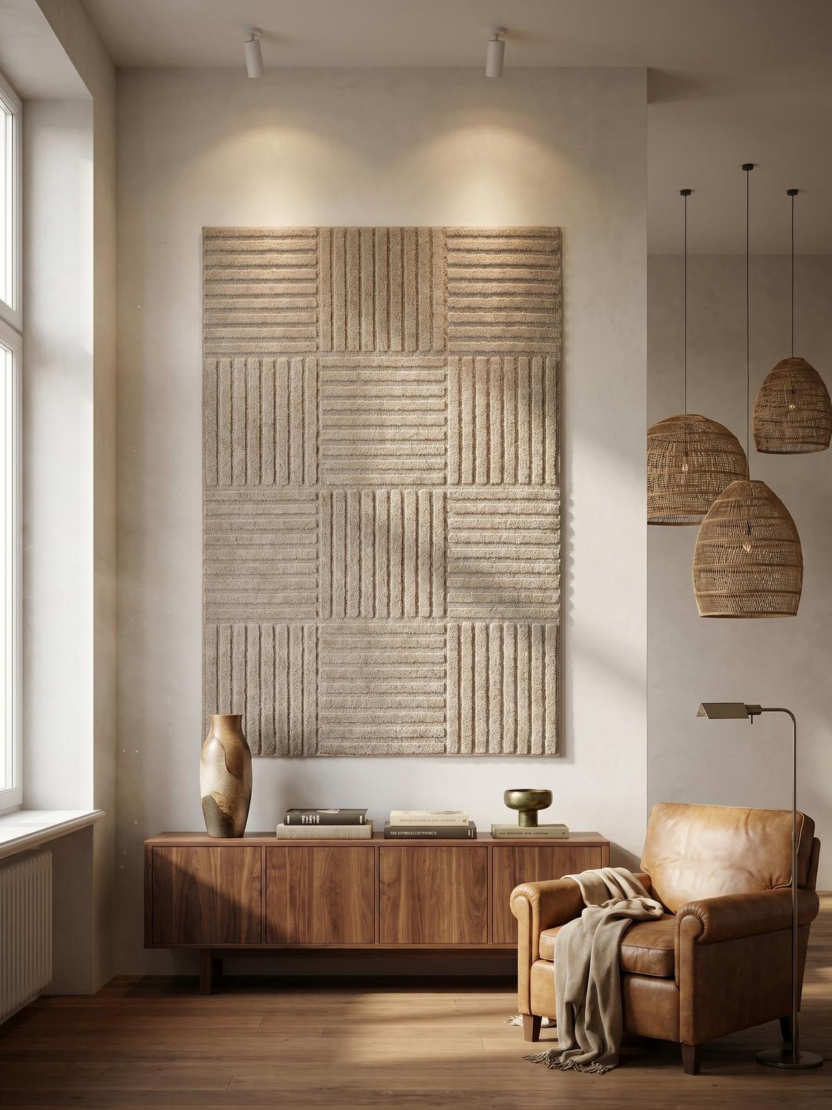TEPPICH Hochflor RIGI in Beige, mit Cord-Streifen-Patchwork, 120 x 170 cm - Beige, Textil (170/120cm) - KADIMA DESIGN