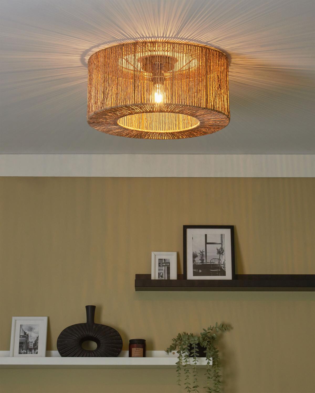 DECKENLAMPE Naturfarben/Schwarz Sewa - Schwarz/Naturfarben, Naturmaterialien (50/50/22cm) - Beliani