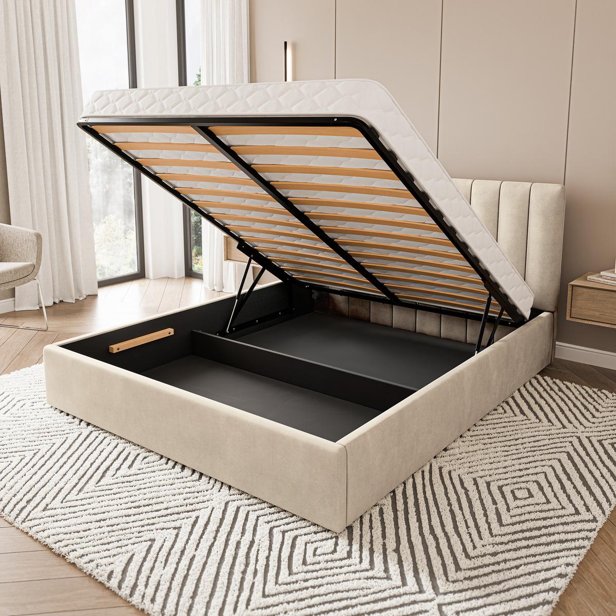 POLSTERBETT DEMERA MGV 180x200 cm mit Bettkästen - Beige - Beige, Holz (180/200cm) - MASSENO