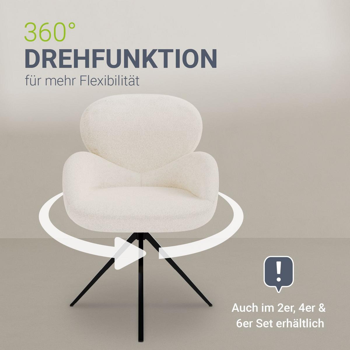 DREHSTUHL Albano Bouclé Creme (6er-Set) - Creme, Textil (59/90/65cm) - Juskys