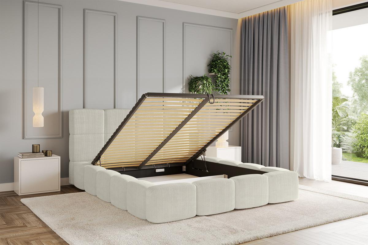 POLSTERBETT mit Bettkasten und Lattenrost, Bett mit Kopfteil, Boxbett ohne Matratze, Doppelbett mit Stauraum - NATA 120x200 Creme - Ecru, Holzwerkstoff/Textil (120/200cm) - ALTDECOR