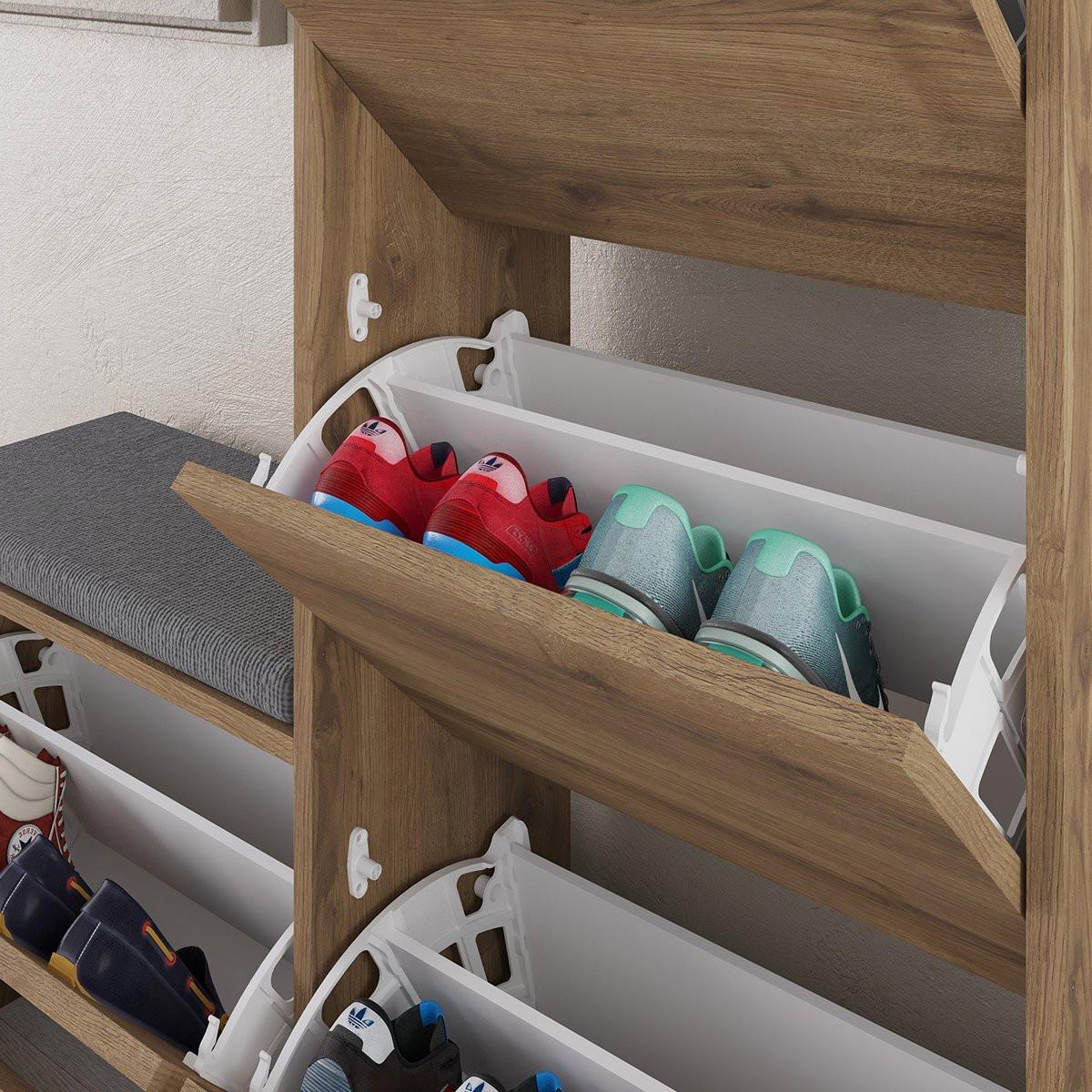 SCHUHSCHRANK 4 Türen L105 cm - Dude - Wildeiche, Holzwerkstoff (105/118.5/26cm) - Calicosy