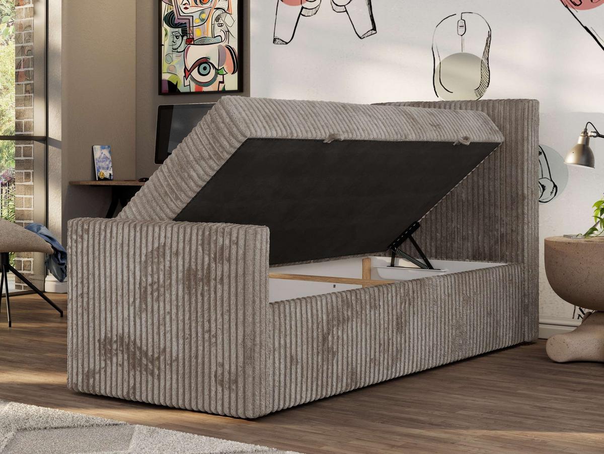 JUGENDBETT TILIO DUO 90/200 - Hellbraun Cord - H4 - Rechts Seite - Hellbraun, Textil (200/90cm) - MKS