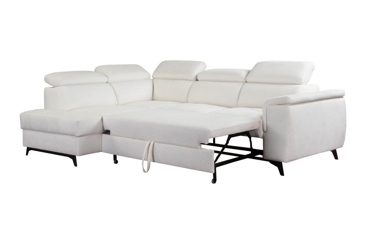 ECKSOFA VOLA Weiß Velours-Stoff mit Schlaffunktion - Weiß, Holz (270/199cm) - MASSENO