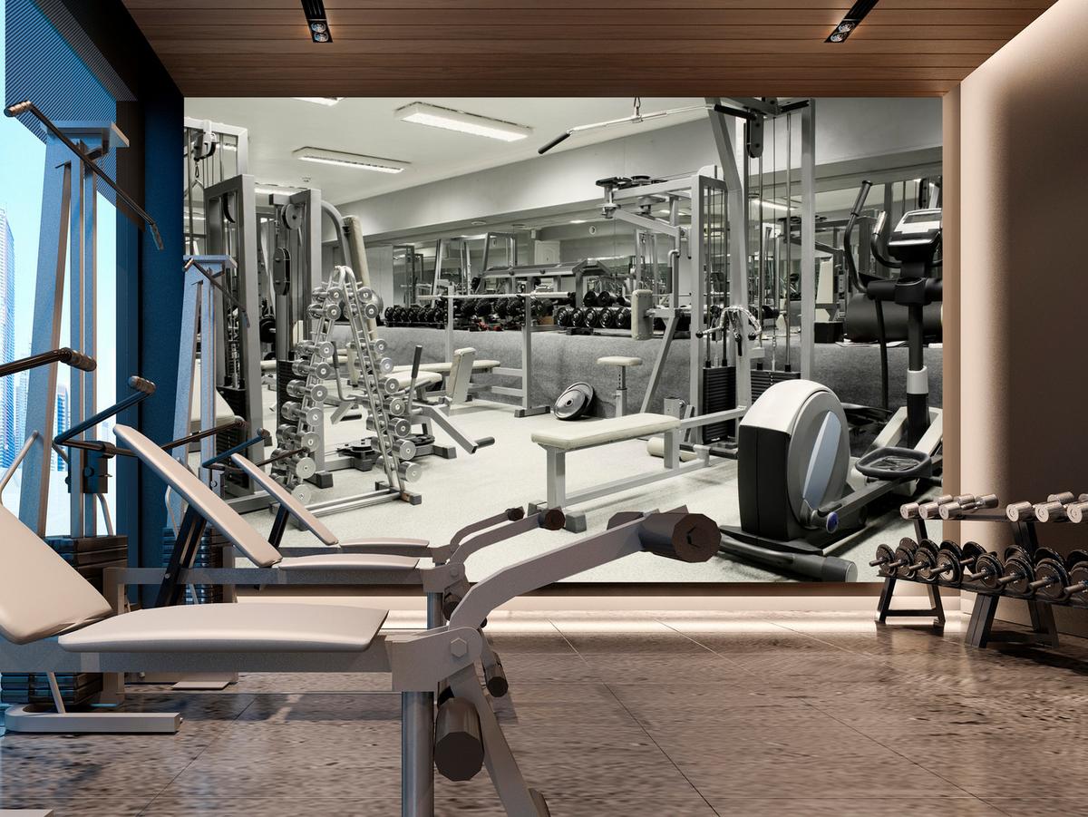 FOTOTAPETE Fitnessstudio Innenraum Equipment Modern Sport 400x280 - Ecru/Creme, Papier (400/280cm) - Muralo