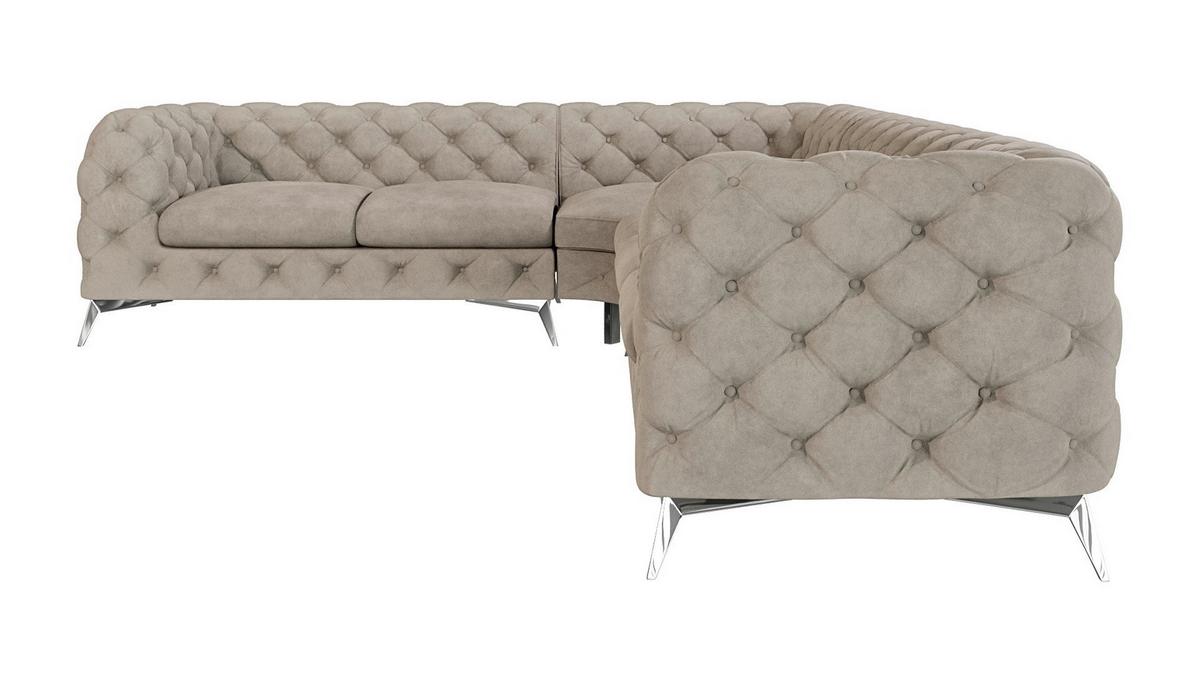 ECKSOFA Chesterfield Laura Dunkle Creme Samt - Silberfarben/Creme, Holz/Textil (323/264cm) - S-Style Möbel