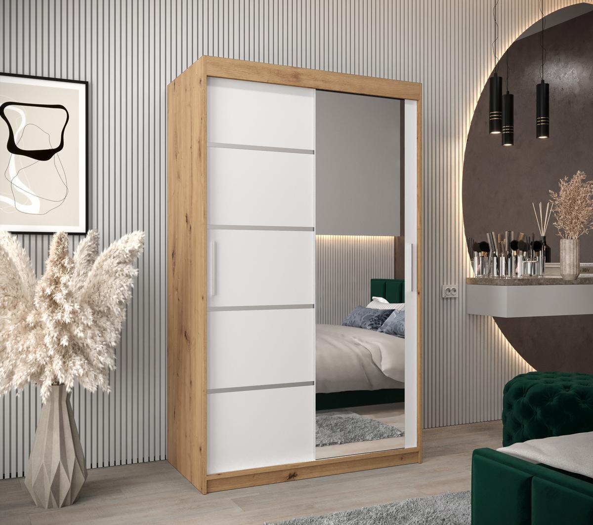 SCHWEBETÜRENSCHRANK 200/120/62 2-türig - Silberfarben/Weiß, Holz/Kunststoff (120/200/62cm) - MÖBEL KRYSPOL