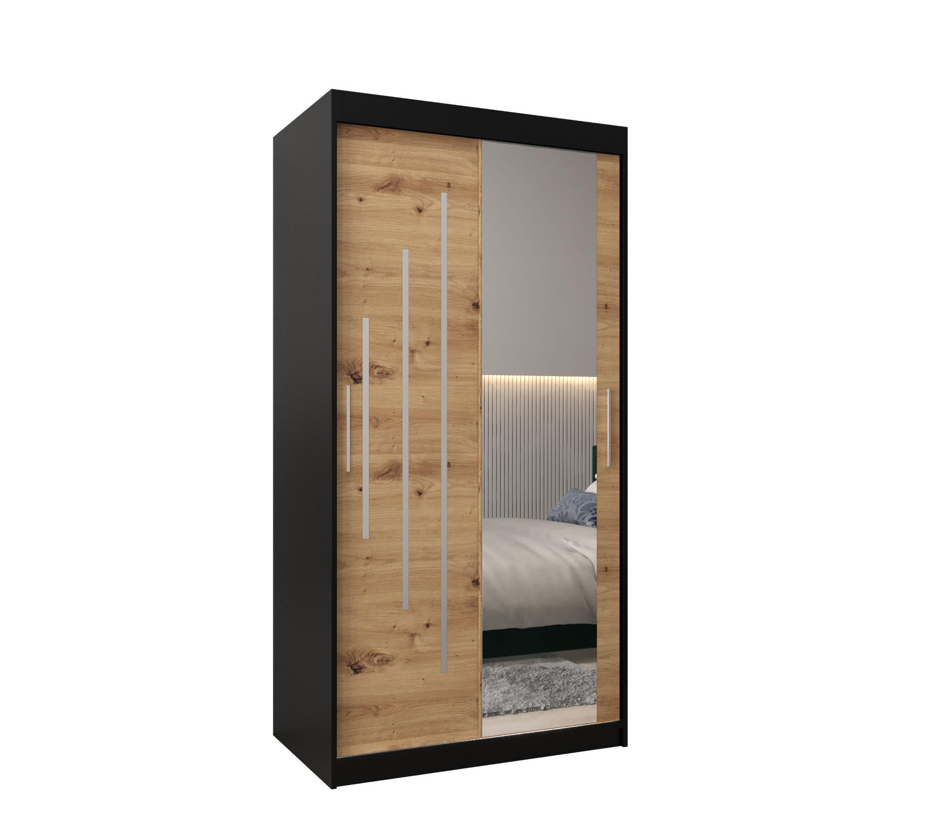SCHWEBETÜRENSCHRANK 200/100/62 2-türig - Silberfarben/Schwarz, Holz/Kunststoff (100/200/62cm) - Abiks Möbel