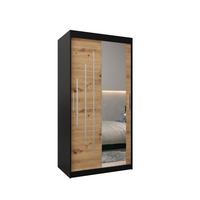SCHWEBETÜRENSCHRANK 200/100/62 2-türig - Silberfarben/Schwarz, Holz/Kunststoff (100/200/62cm) - Abiks Möbel