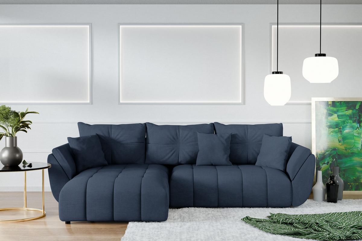 ECKSOFA L Form Verciani Blau 280/190/91 cm mit Schlaffunktion - Blau/Schwarz, Kunststoff/Textil (280/190cm) - AX Living