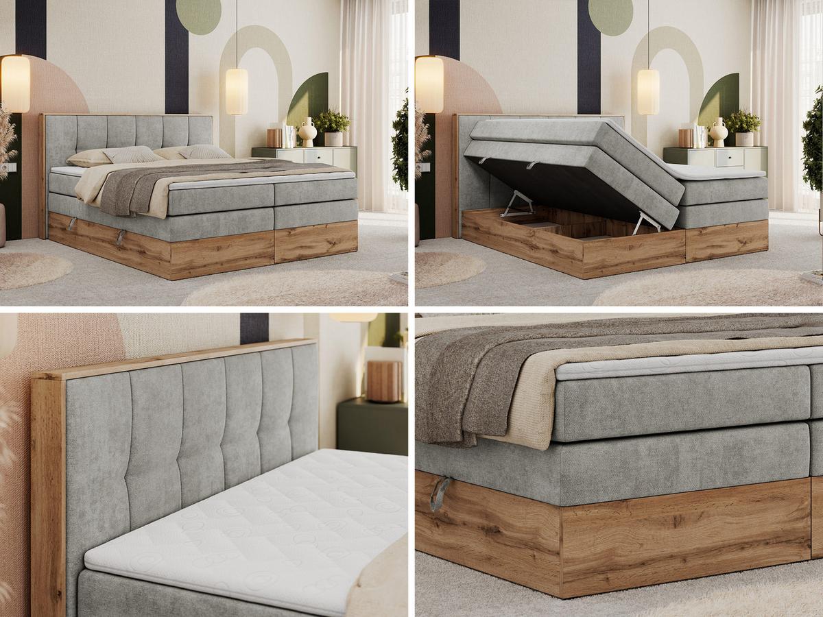BOXSPRINGBETT ALBERO 1 KING 180/200 Hellgrau Strukture - H3 - Hellgrau, Holz/Textil (180/200cm) - MKS