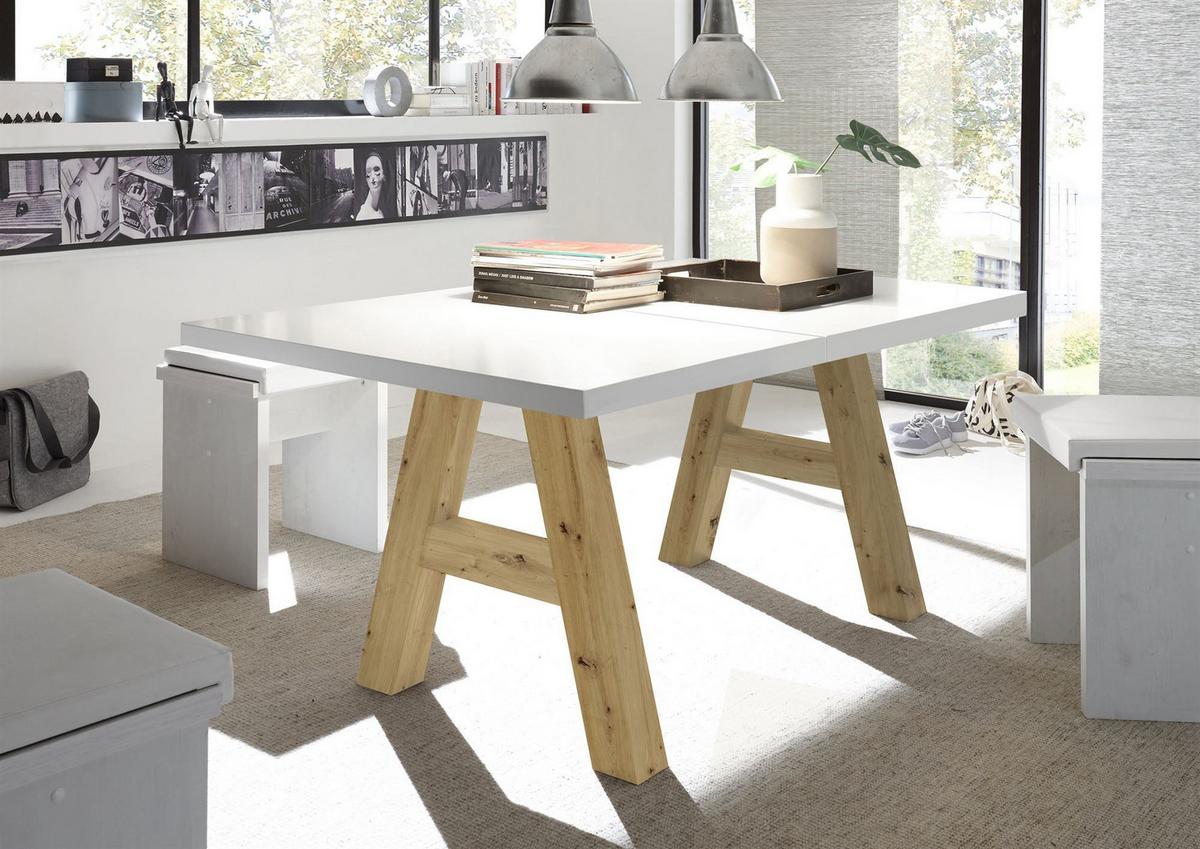 ESSTISCH ausziehbar Elia 1 140 x 90 x 75 Esszimmertisch Asteiche/Weiß Matt Lack - Weiß, Holz (140/90/75cm) - 58aufmkessel