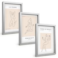 BILDER SET 3er Set - 20x30 cm Silberner Rahmen - Poster mit minimalistischen Frauensilhouetten - Silberfarben, Kunststoff (20/30cm) - TULUP