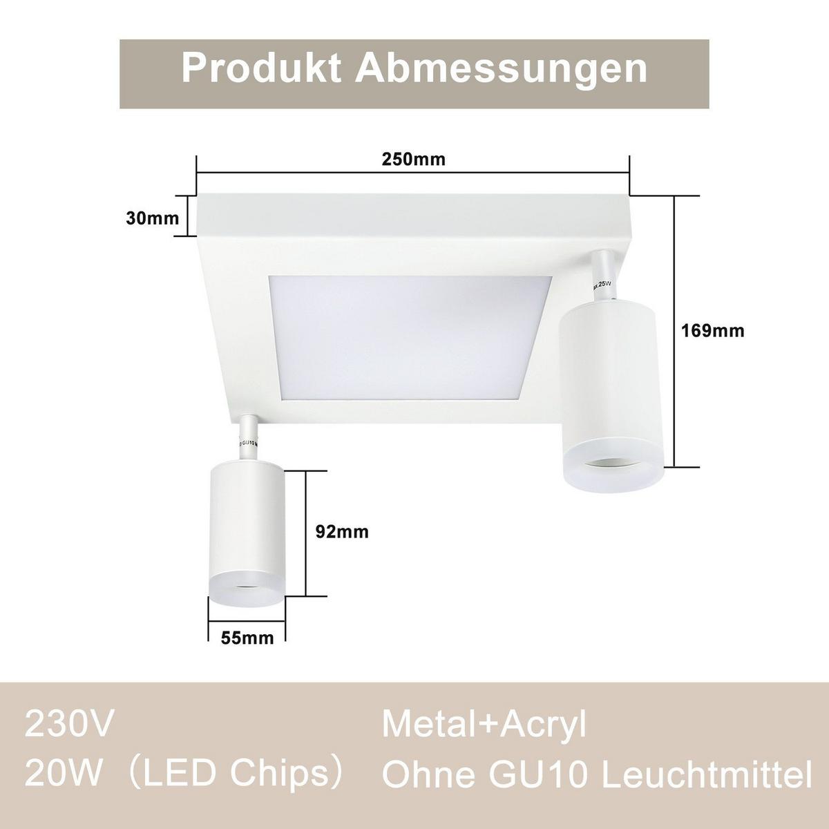 DECKENSTRAHLER Blaubeuren 2-flammig 25/8/16.9 cm - Weiß, Metall (25/8/16.9cm) - Nettlife