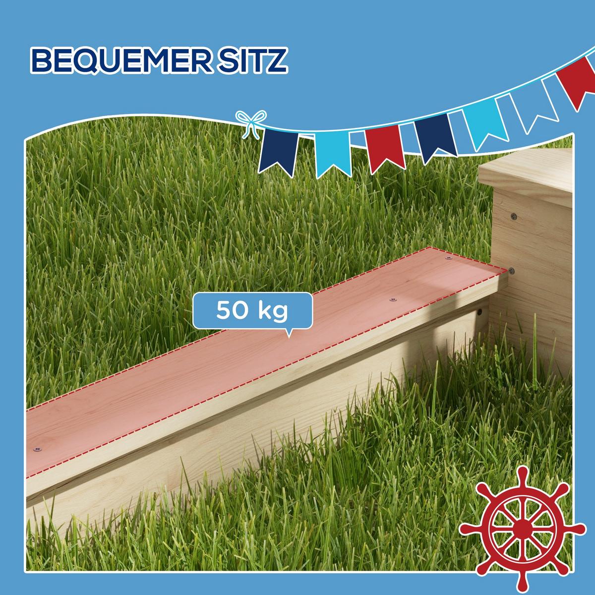 SANDKASTEN Sandkiste groß mit Abdeckung im Schiff Design Matschekiste aus Holz - Naturfarben, Holz (180/103/144.5cm) - Outsunny