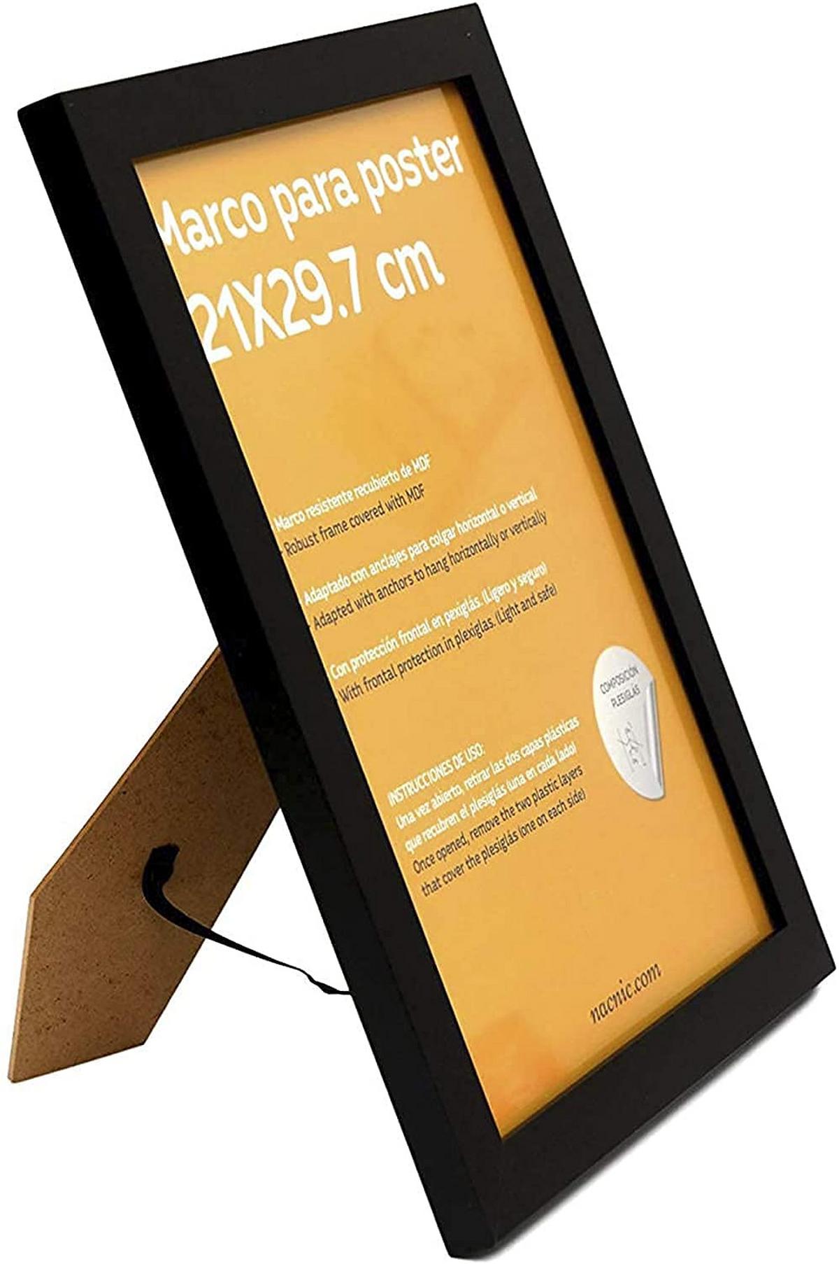 RAHMEN Set mit 4 aus MDF und Acrylglas Schutz und Aussteller für Fotografien, Bilder, Poster, Gemälde, Dekoration für Haus Farbe Schwarz A4 - Schwarz, Holz (21/3cm) - Nacnic