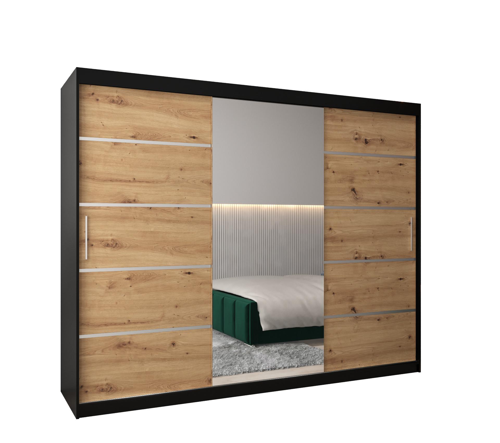 SCHWEBETÜRENSCHRANK 200/250/62 3-türig - Silberfarben/Schwarz, Holz/Kunststoff (250/200/62cm) - MÖBEL KRYSPOL