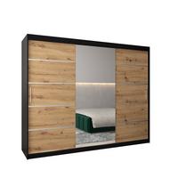 SCHWEBETÜRENSCHRANK 200/250/62 3-türig - Silberfarben/Schwarz, Holz/Kunststoff (250/200/62cm) - MÖBEL KRYSPOL