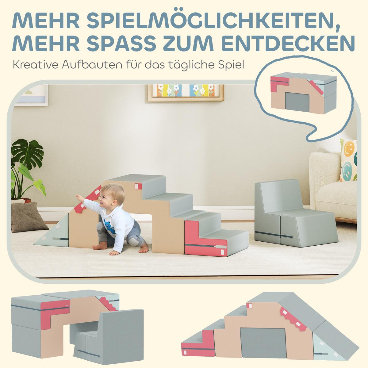 KINDER Schaumstoff Bausteine 2er Set Bausteinset mit Samtoptik Bunt - Multicolor/Grau, Textil (39/131cm) - AIYAPLAY