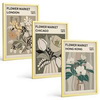 BILDER SET 3er Set - 40x60 cm Goldrahmen - Blumenmessen London Chicago Hongkong - Goldfarben, Kunststoff (40/60cm) - TULUP
