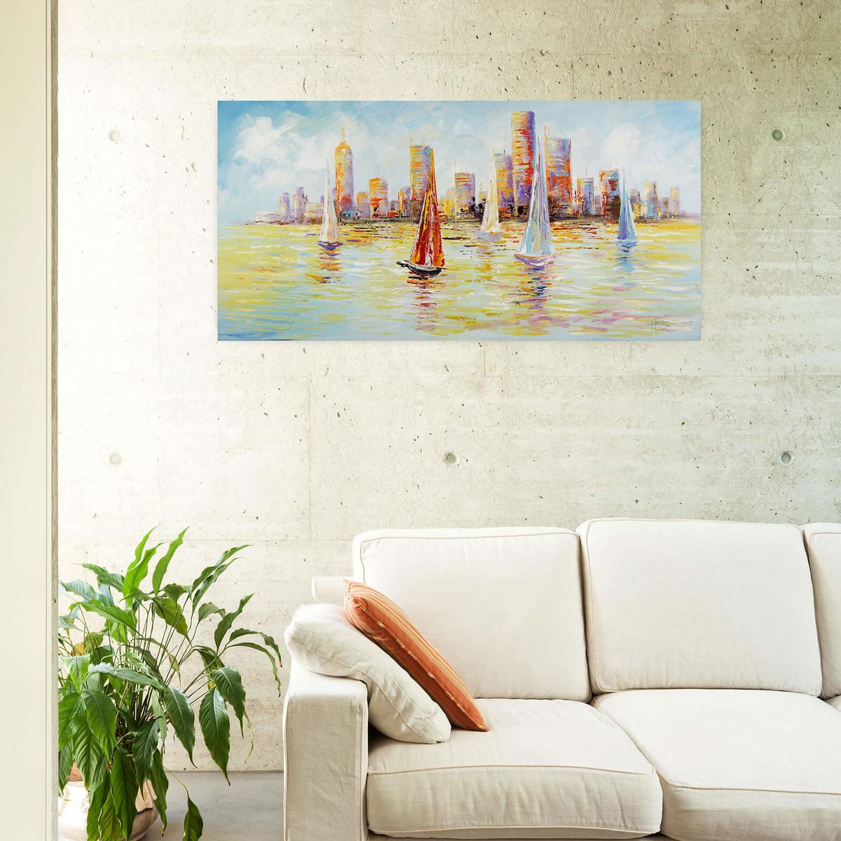 ÖLGEMÄLDE 120/60 cm - Blau/Gelb, Holz/Textil (120/60cm) - KUNSTLOFT