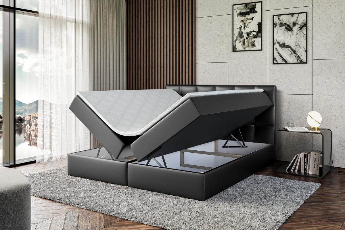 BOXBETT mit Matratze H4 und Lattenrost - MARCE - 120 x 200 cm - Schwarz - Schwarz Hochglanz, Holzwerkstoff (120/200cm) - ALTDECOR